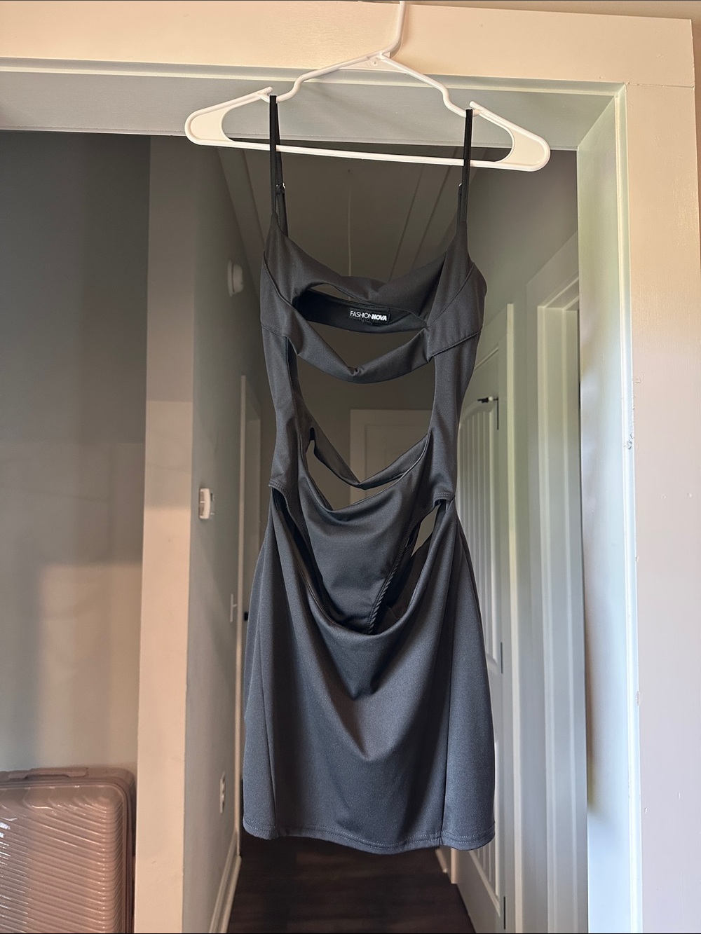 Fashion Nova Black Satin Cutout Mini Dress